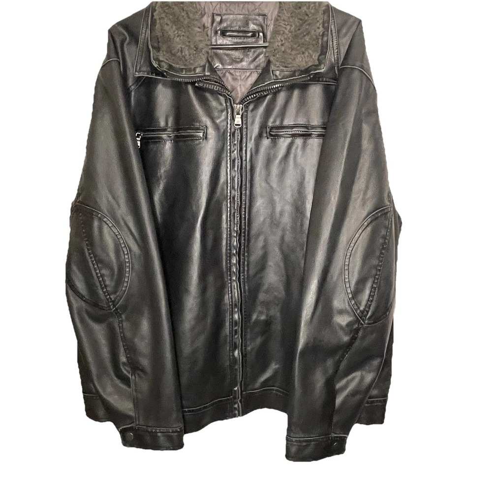 Gorgeous Calvin Klein Black Leather Men's Jacket Sz. 2X removable Sherpa Collar